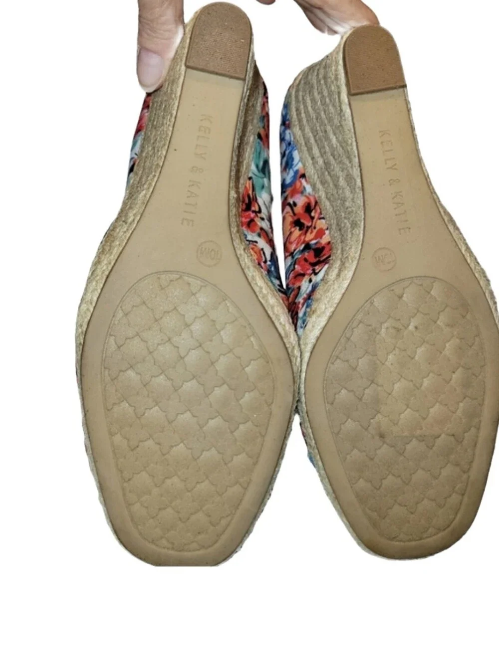 Kelly & Katie Ivala Floral Wedge Espadrille Sandal Red Blue Peep Toe Size 10